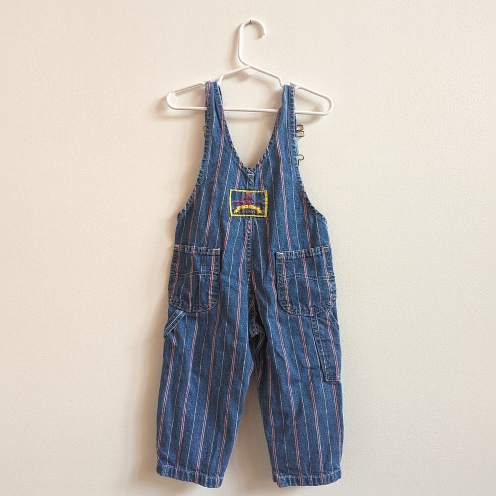 Vtg 90s Lee Jeans Overalls Boys Sz 24m Denim Red Stripe Classic